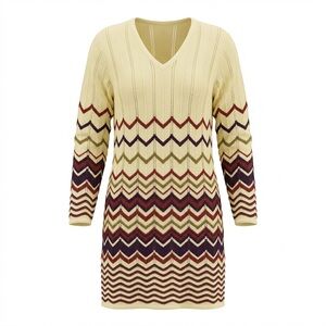 Sportking Chevron Knit Boho Sweater Dress Size F1 XS S Retro Vintage Inspired